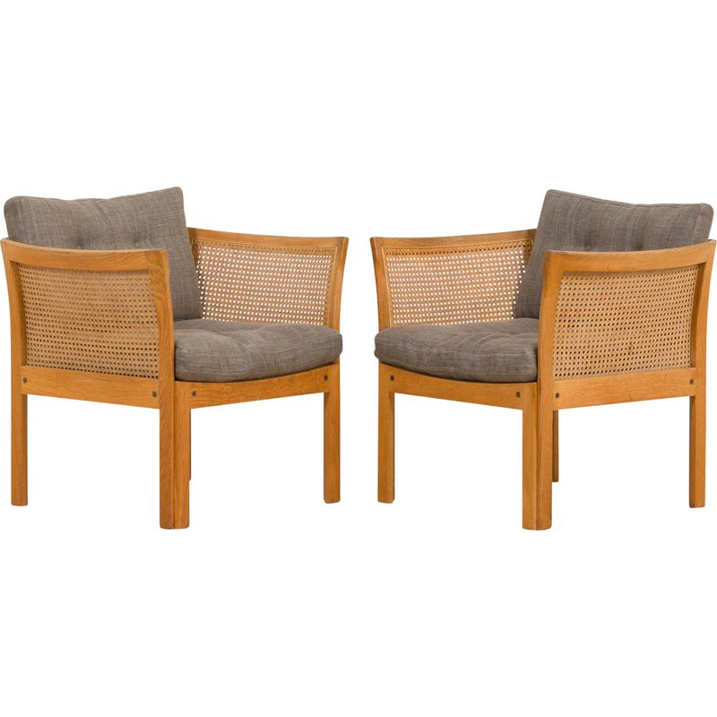 Pair of vintage rattan Plexus armchairs by Illum Wikkelsø for Silkeborg Møbelfabrik, 1970s