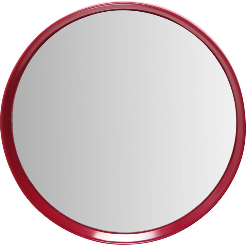 Round red vintage wall mirror, 1960s