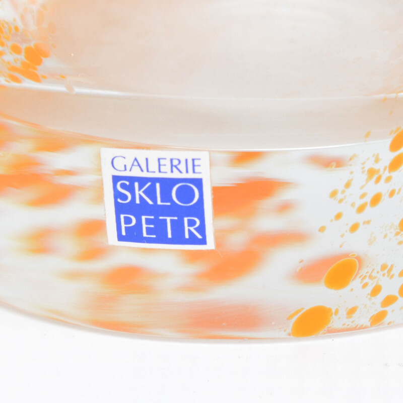 Vintage glazen vaas van P. Iris voor Sklo Petr, 1990