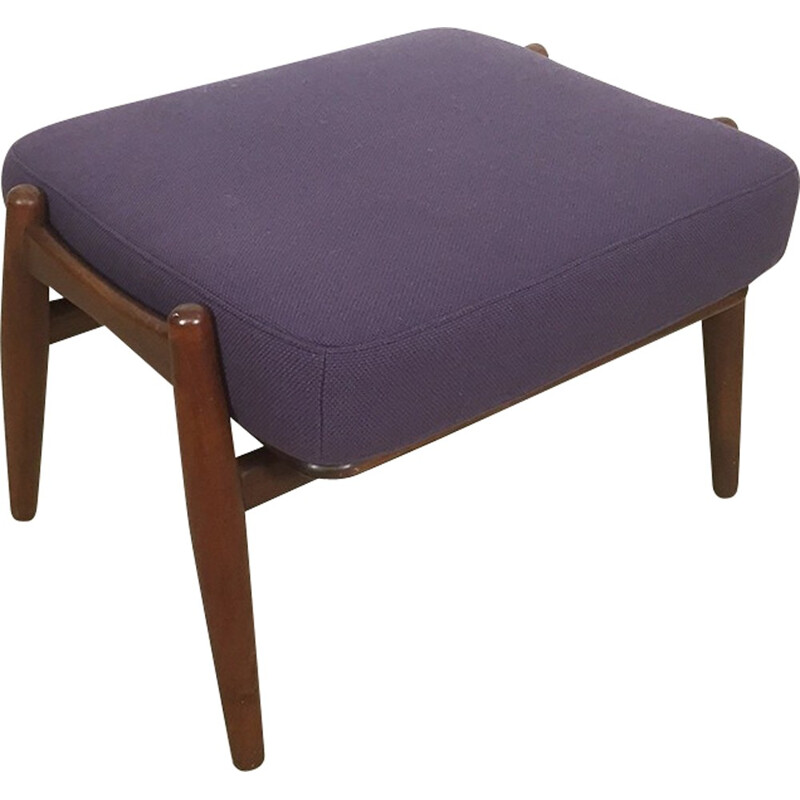 "Cigar" stool in teak and purple fabric, Hans WEGNER - 1960s