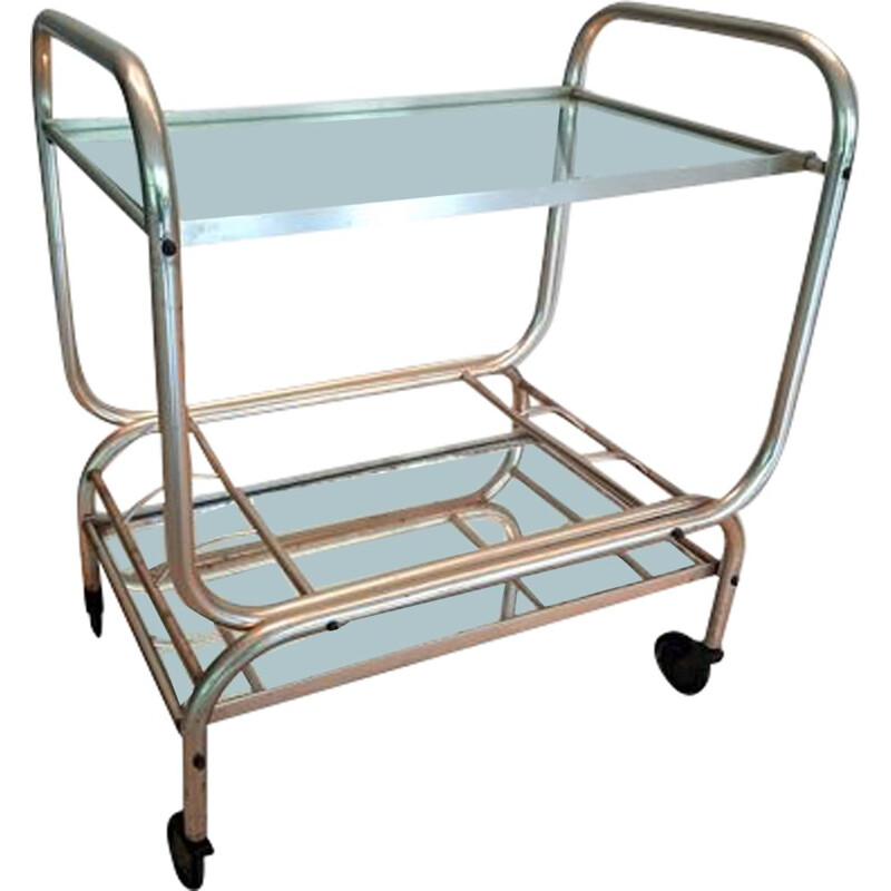 Vintage bar cart in metal and tube with golden highlights