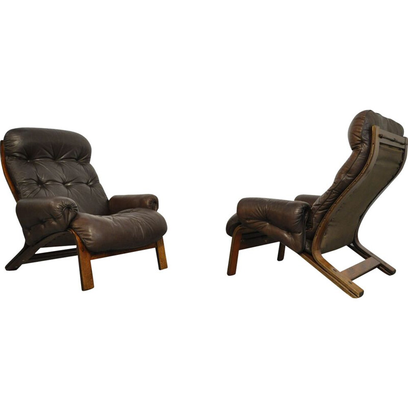 Pair of vintage sturdy lounge armchairs by Oddvin Rykken for Rybo, Norway 1970s