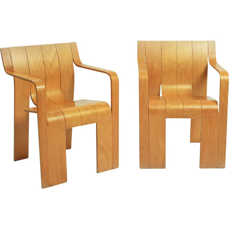 Pair of vintage strip chairs by Gijs Bakker, 1974
