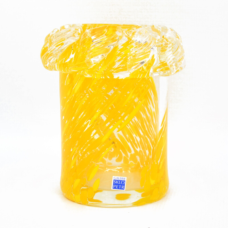 Vintage glass vase by P. Iris for Sklo Petr, 1990s
