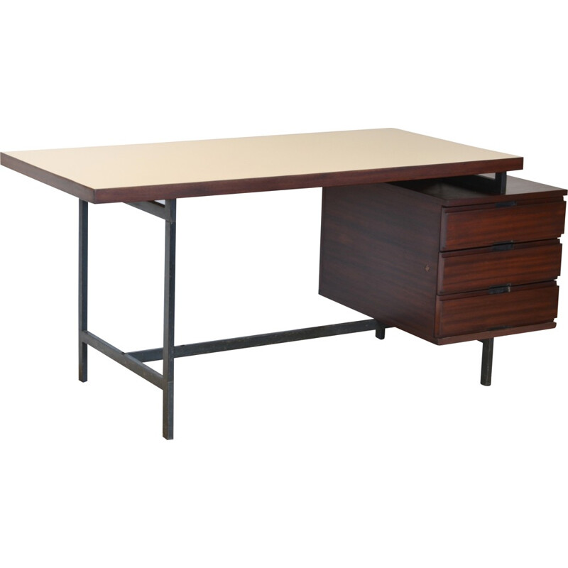Minvielle desk in mahogany and metal, Pierre GUARICHE - 1955