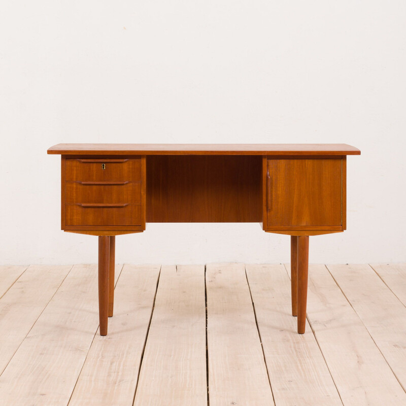 Mid century teak free standing desk with 3 drawers, Denmark