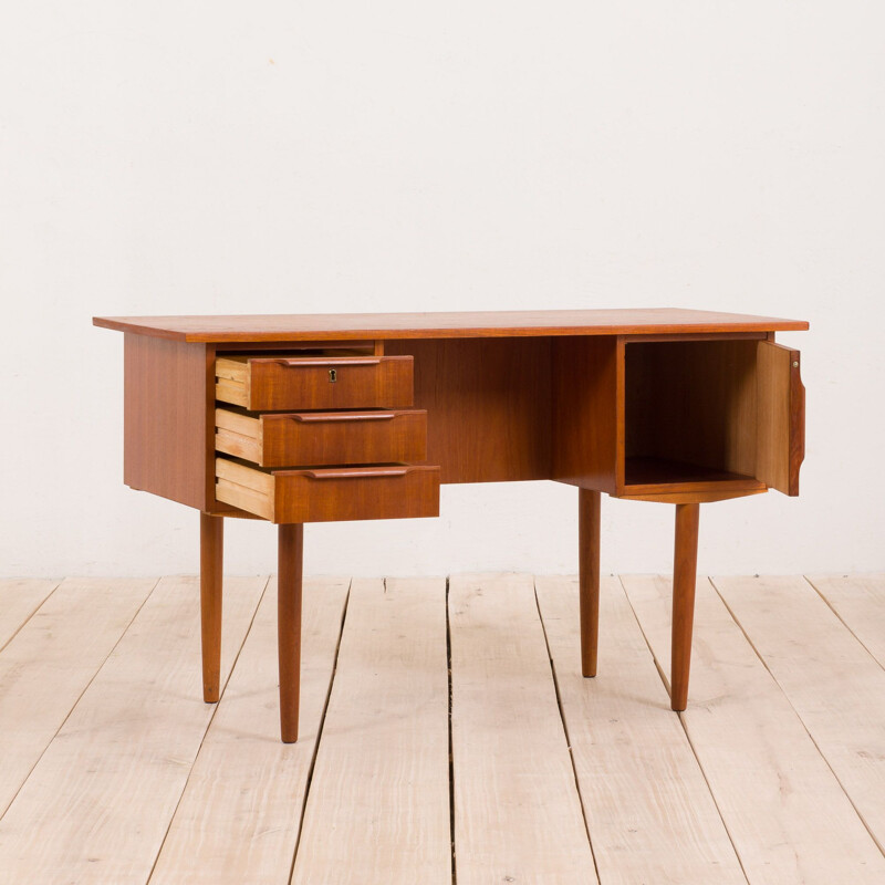 Mid century teak free standing desk with 3 drawers, Denmark