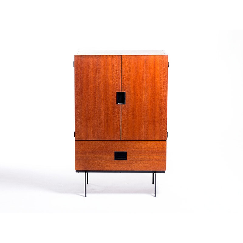 Dutch Pastoe "CU03" high cabinet in teak and black metal, Cees BRAAKMAN - 1950s