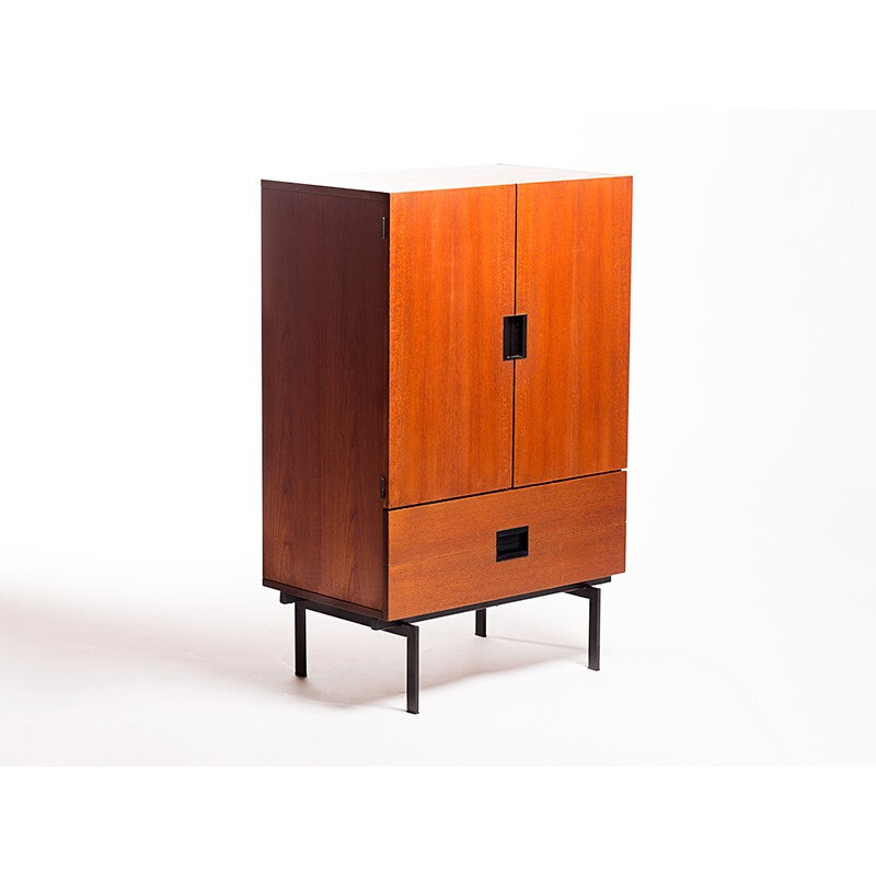 Dutch Pastoe "CU03" high cabinet in teak and black metal, Cees BRAAKMAN - 1950s