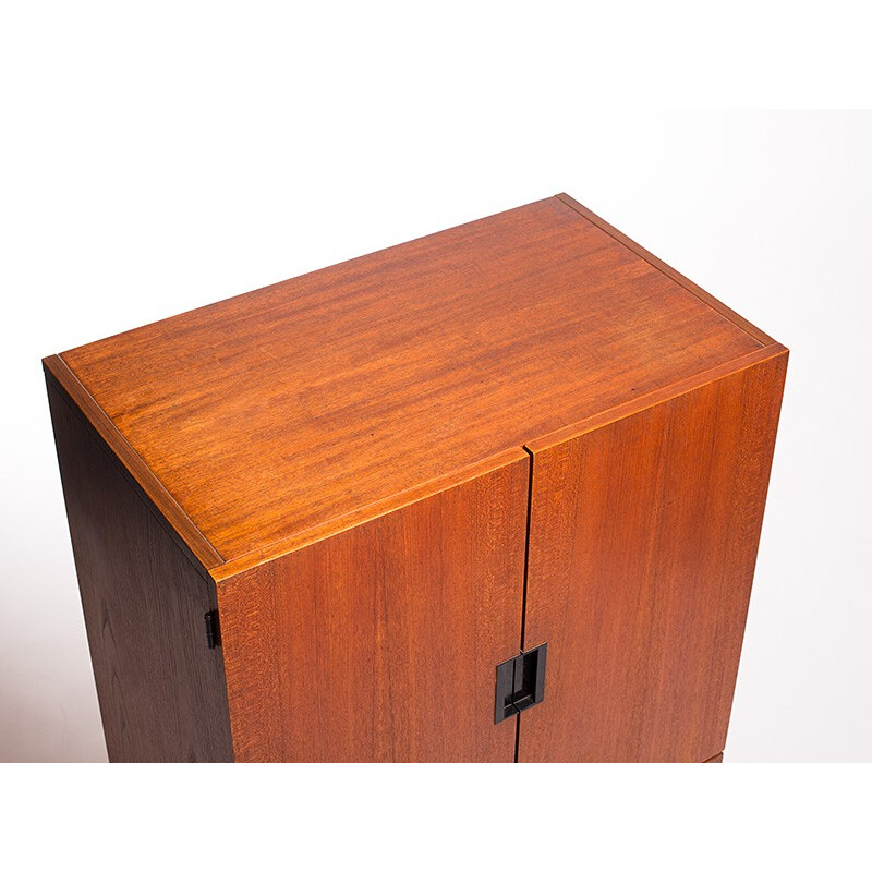 Dutch Pastoe "CU03" high cabinet in teak and black metal, Cees BRAAKMAN - 1950s