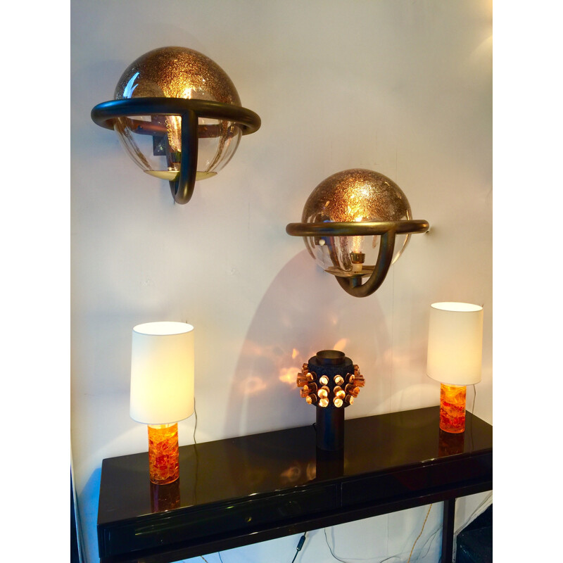 Pair of Saturn wall lamps in Murano glass -  1980s