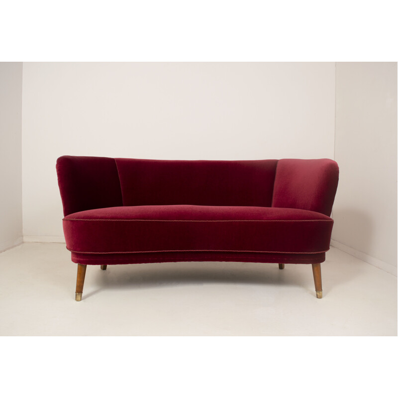 Vintage curved velvet sofa, Denmark 1940