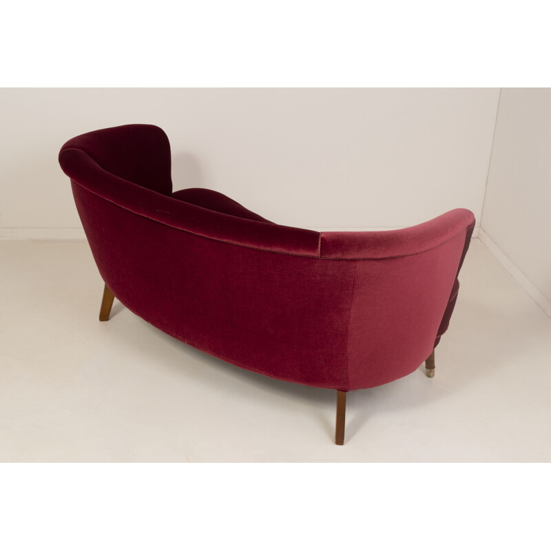 Vintage curved velvet sofa, Denmark 1940
