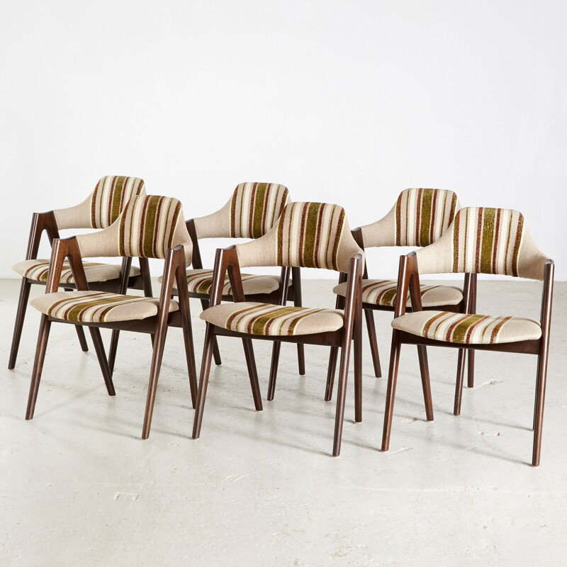 Set of 6 vintage compass dining chairs by Kai Kristiansen for SVA MØBLER, Denmark 1960s