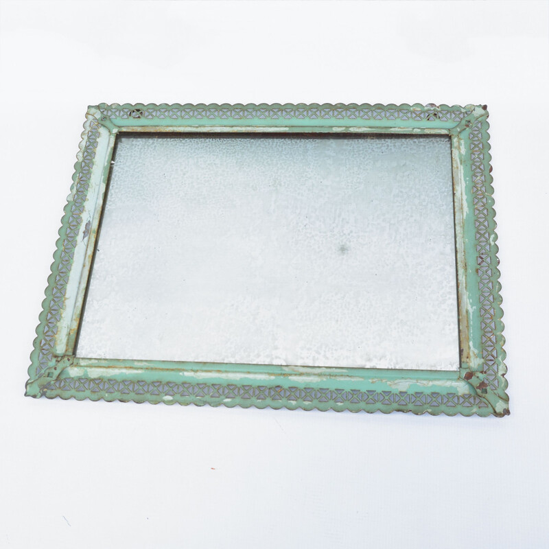 Vintage handcrafted cooperative mirror in a steel frame from Częstochowa, Poland 1960