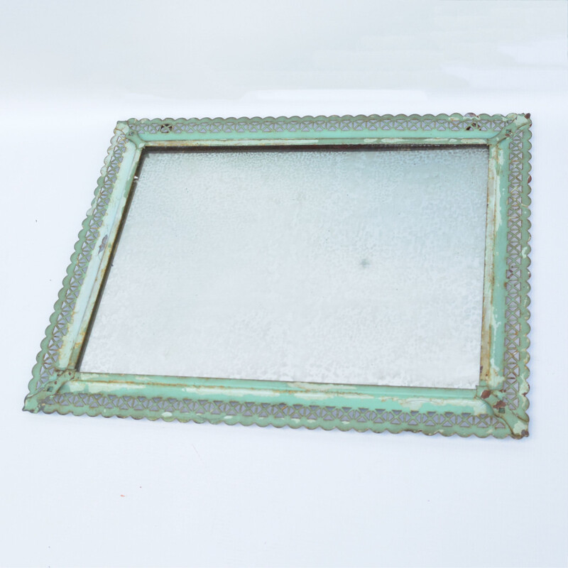 Vintage handcrafted cooperative mirror in a steel frame from Częstochowa, Poland 1960