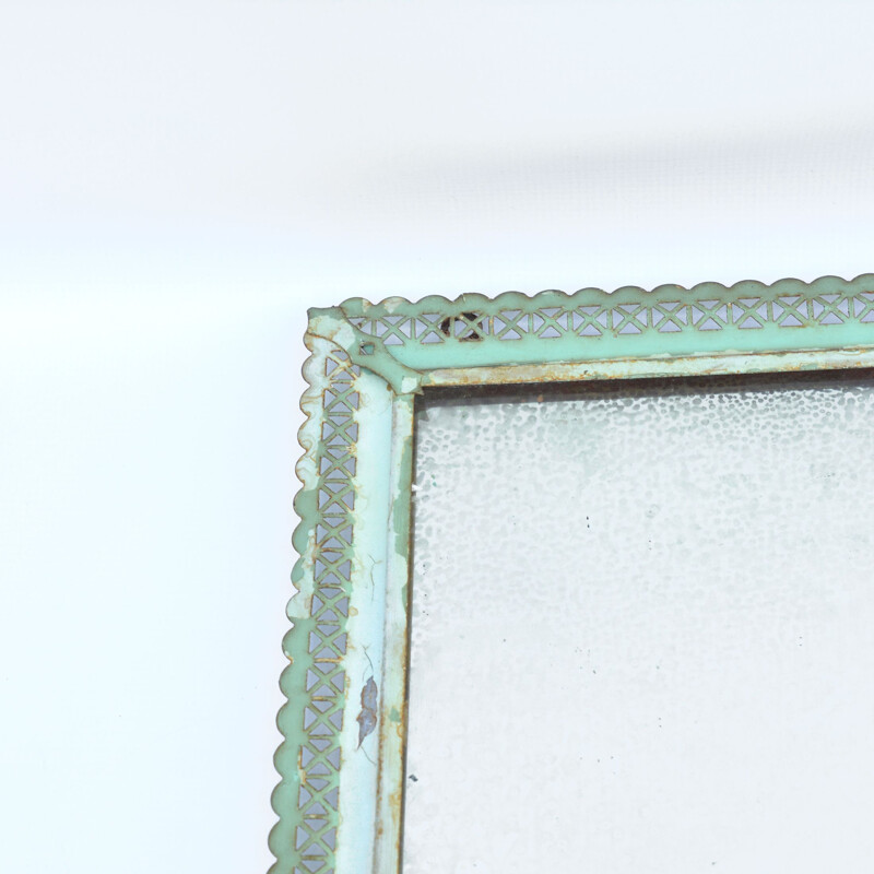 Vintage handcrafted cooperative mirror in a steel frame from Częstochowa, Poland 1960