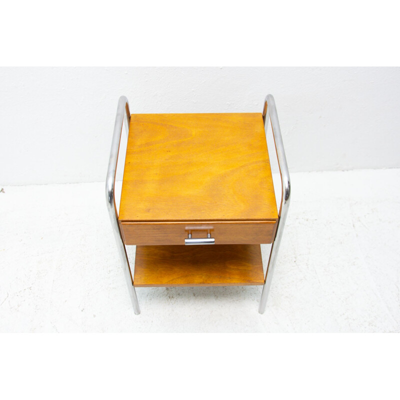 Table d'appoint vintage Bauhaus chromée de Robert Slezak, Tchécoslovaquie 1930