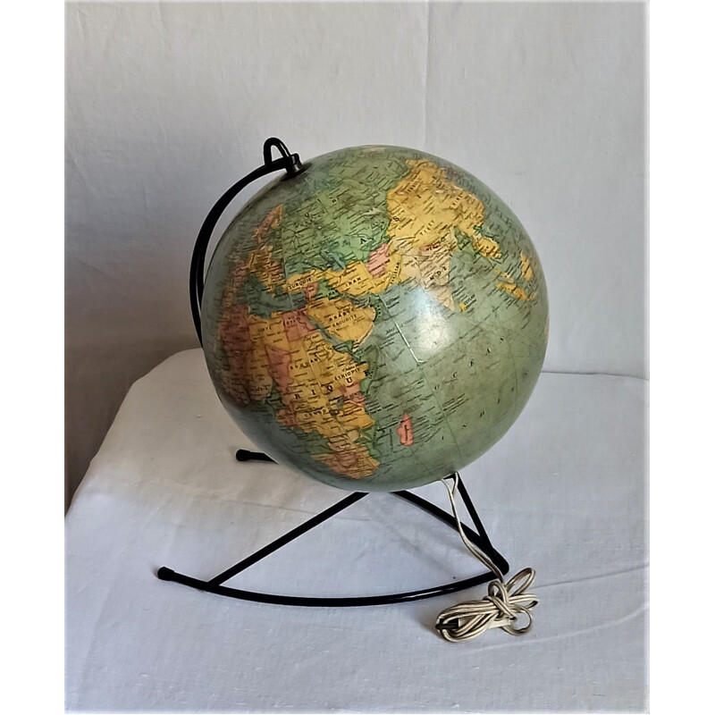 Globe terrestre vintage lumineux en verre, 1960