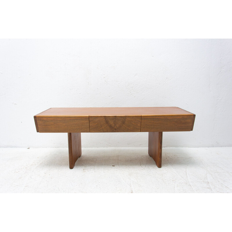 Walnut vintage side table, Czechoslovakia 1970s