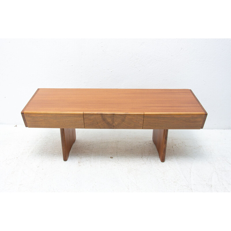 Walnut vintage side table, Czechoslovakia 1970s