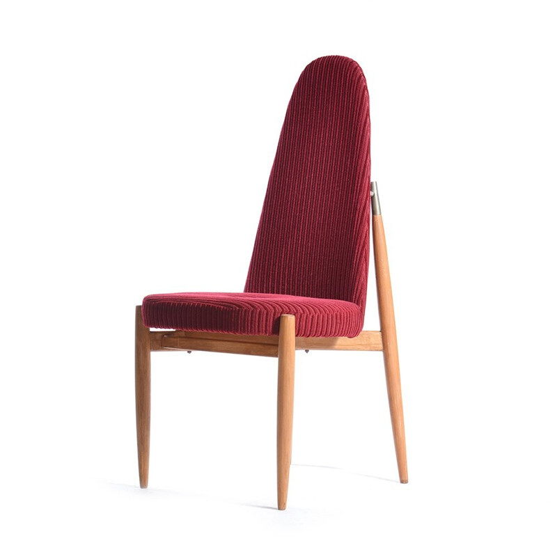 Ensemble de 4 chaises rouges en velours - 1960