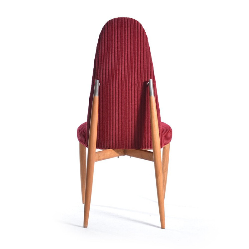 Ensemble de 4 chaises rouges en velours - 1960