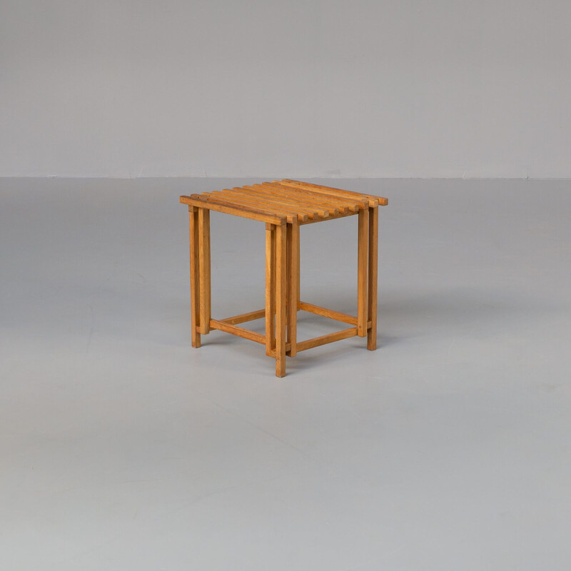 Table d'appoint architecturale vintage en bois de chêne à lattes, 1970