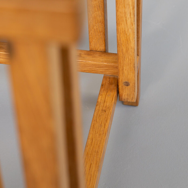 Oak wooden slatted architectural vintage side table, 1970s