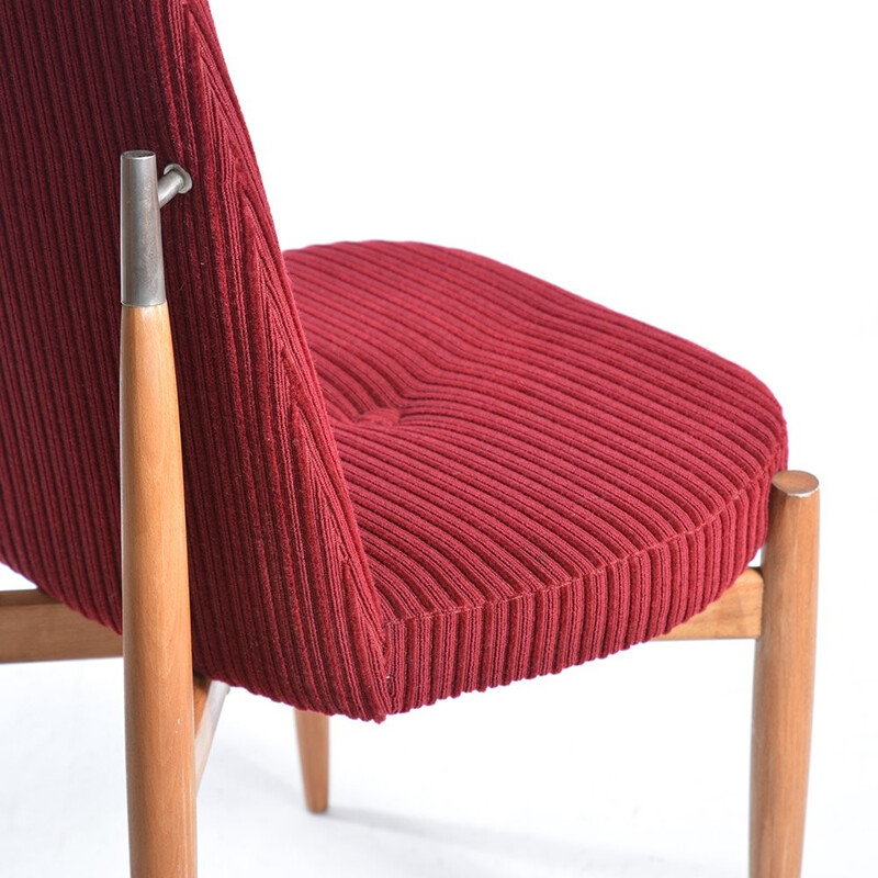 Set of 4 red chairs in velvet - 1960s