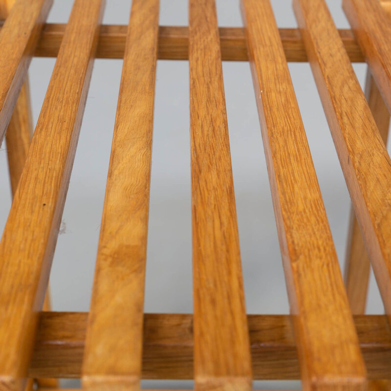 Oak wooden slatted architectural vintage side table, 1970s