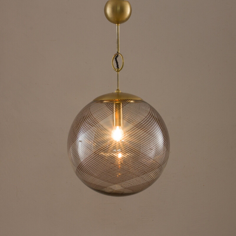 Vintage Venini Italian Murano swirl glass spherical pendant lamp, 1970s