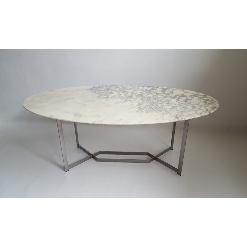 Oval dining table in marble with stainless steel base, Paul LEGEARD - 1970s