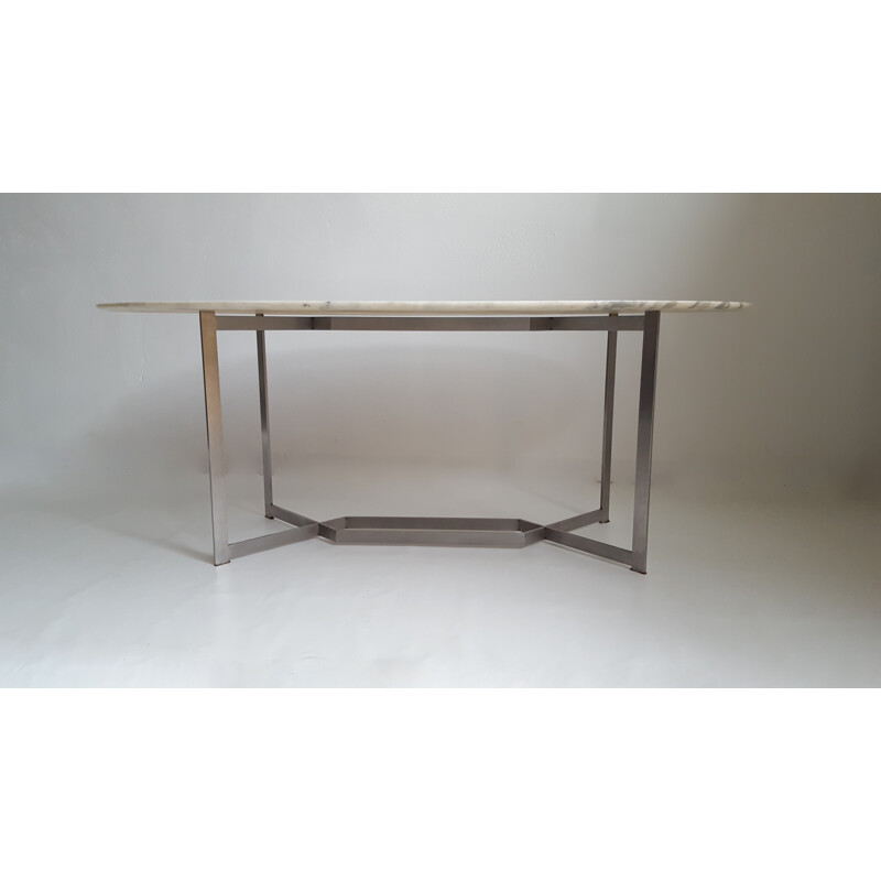Oval dining table in marble with stainless steel base, Paul LEGEARD - 1970s