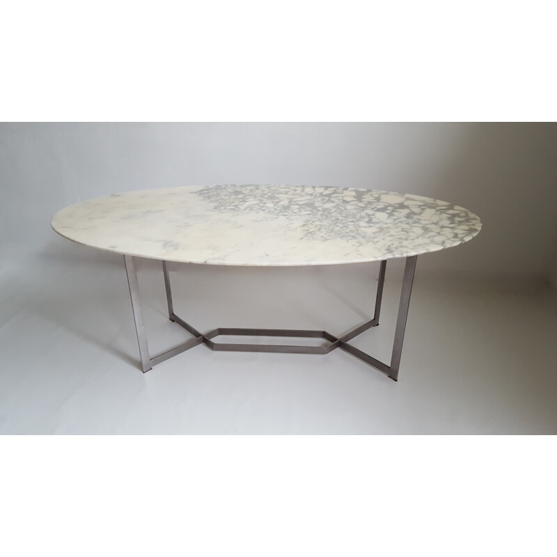 Oval dining table in marble with stainless steel base, Paul LEGEARD - 1970s