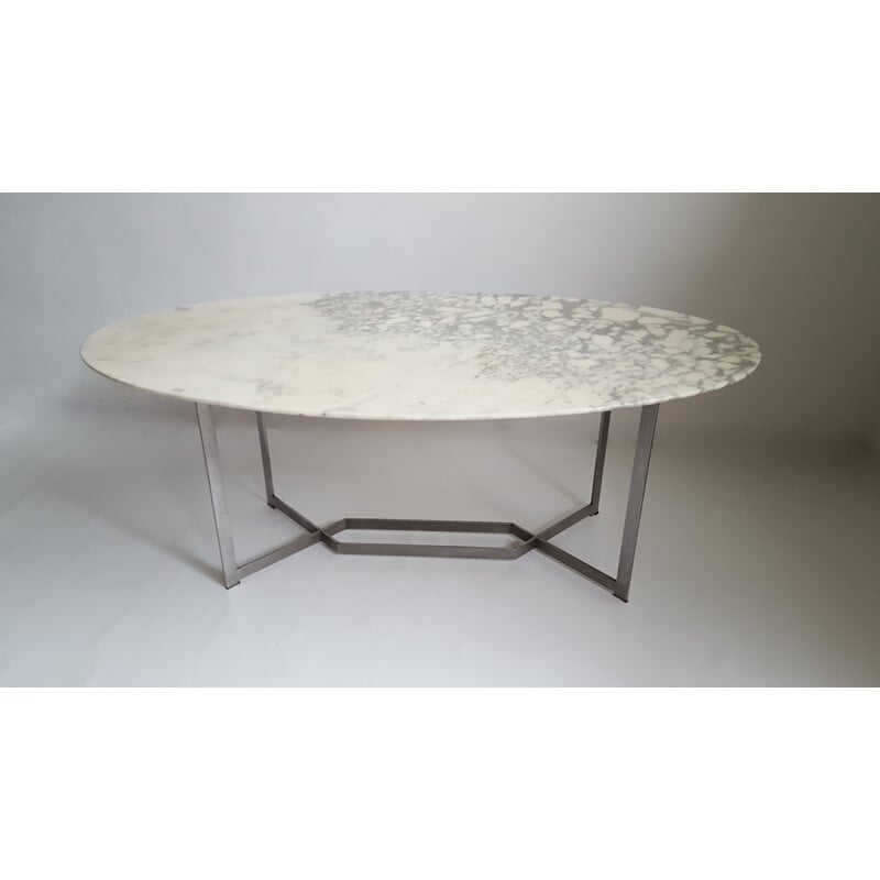Table de repas ovale en marbre avec piétement inox, Paul LEGEARD - 1970