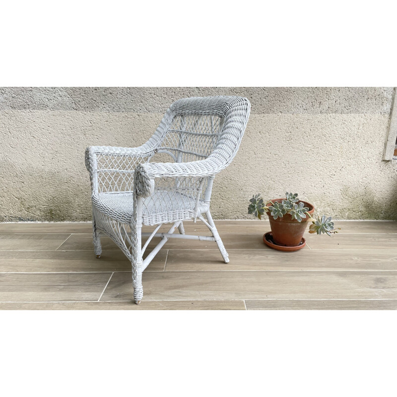 Vintage white rattan armchair for children, 1970-1980s