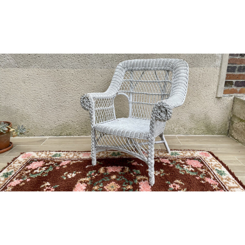 Fauteuil pour enfant vintage en rotin blanc, 1970-1980