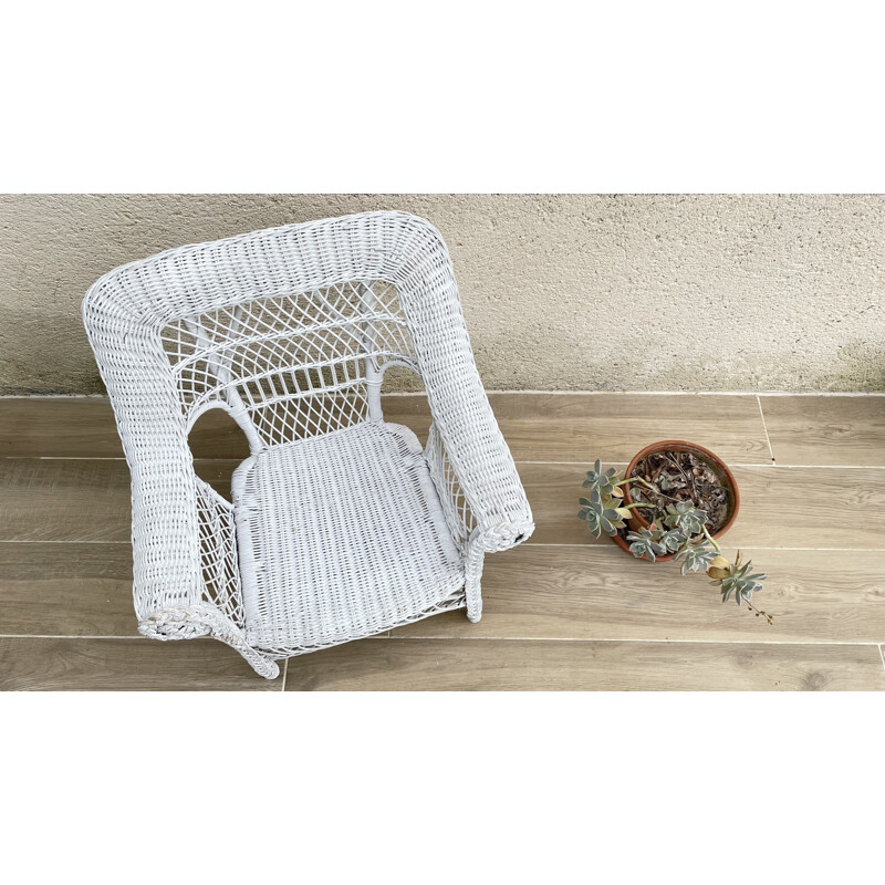 Vintage white rattan armchair for children, 1970-1980s