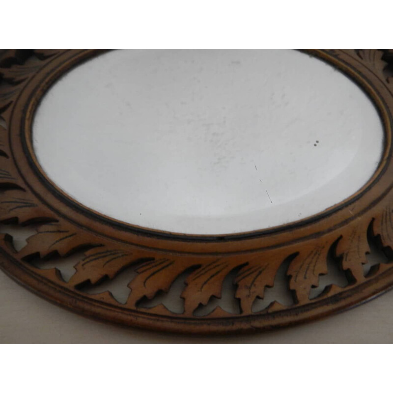 Specchio da trucco vintage in legno di ulivo e noce intarsiato, 930