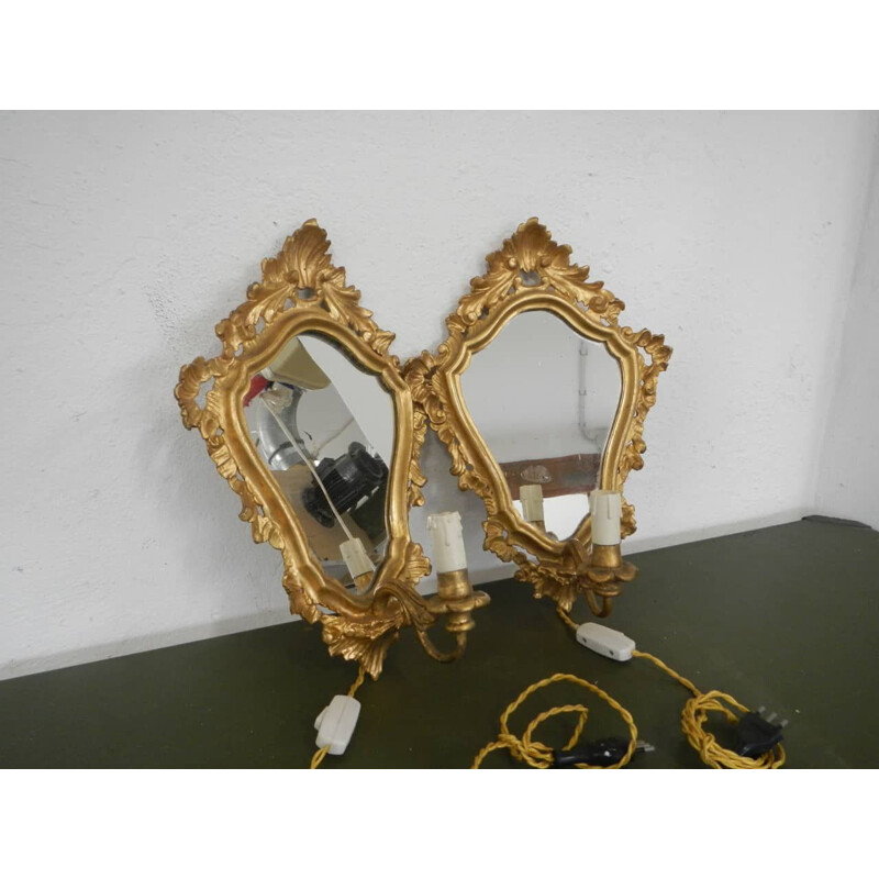 Couple de miroirs vintage en bois de sapin