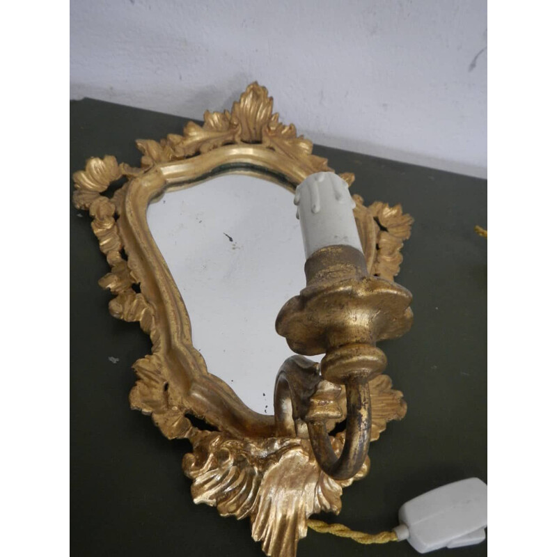 Pareja de espejos vintage de madera de abeto