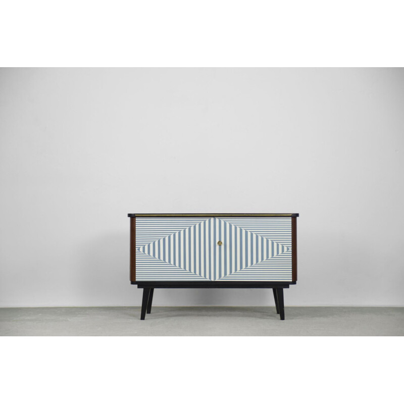 Mid-century modern walnut hand-painted sideboard, Germany 1950s