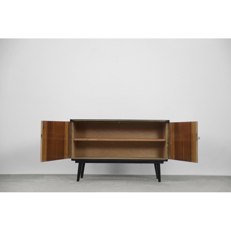 Mid-century modern walnut hand-painted sideboard, Germany 1950s