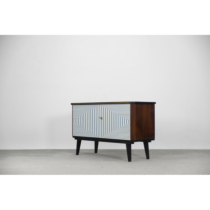 Mid-century modern walnut hand-painted sideboard, Germany 1950s