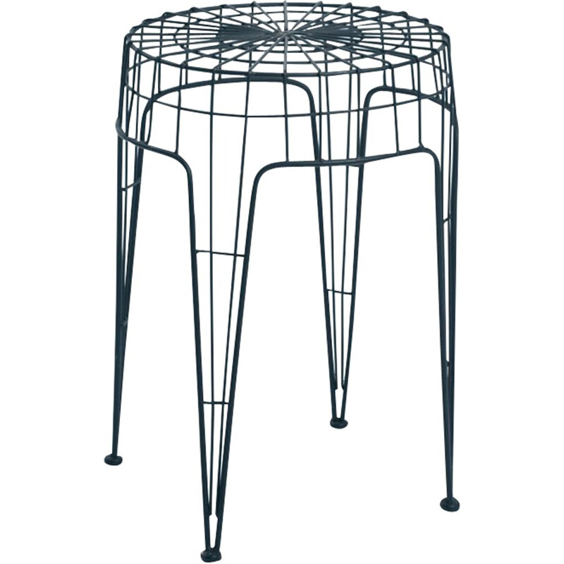 Vintage sculptural mlack metal wire stool