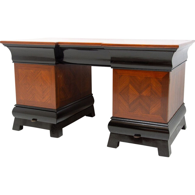 Vintage art deco desk in beech and mahogany, "Bohemia", Czechoslovakia 1930