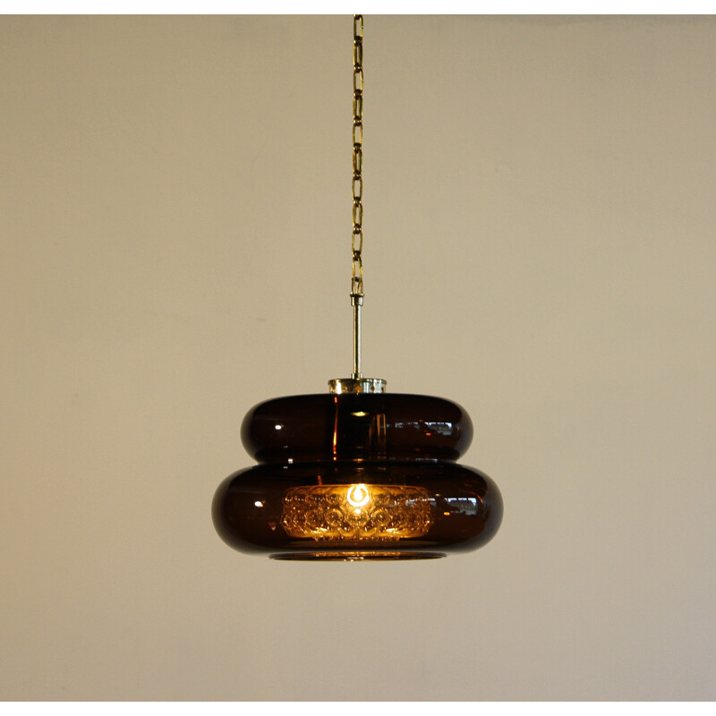 Swedish Orrefors "Bubblan" hanging lamp in brown smoked glass, Carl FAGERLUND - 1970s