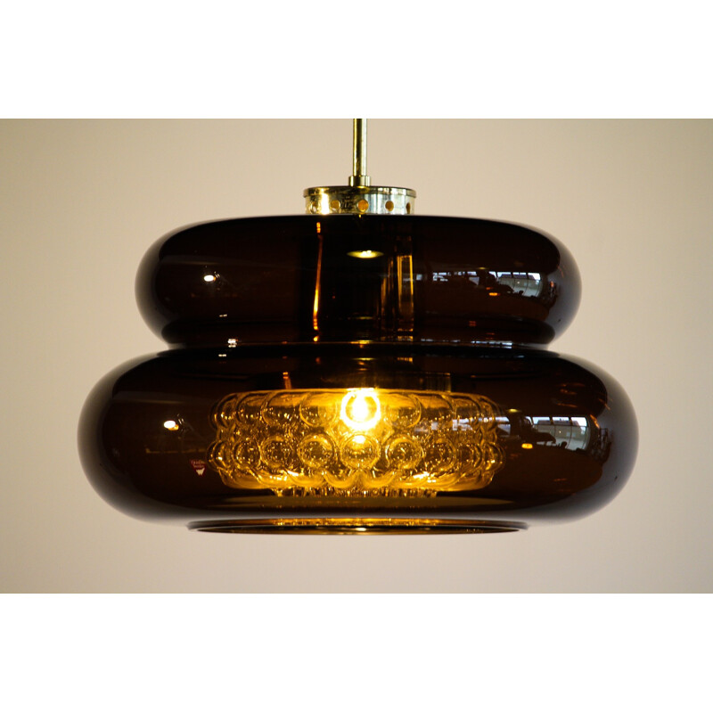 Swedish Orrefors "Bubblan" hanging lamp in brown smoked glass, Carl FAGERLUND - 1970s