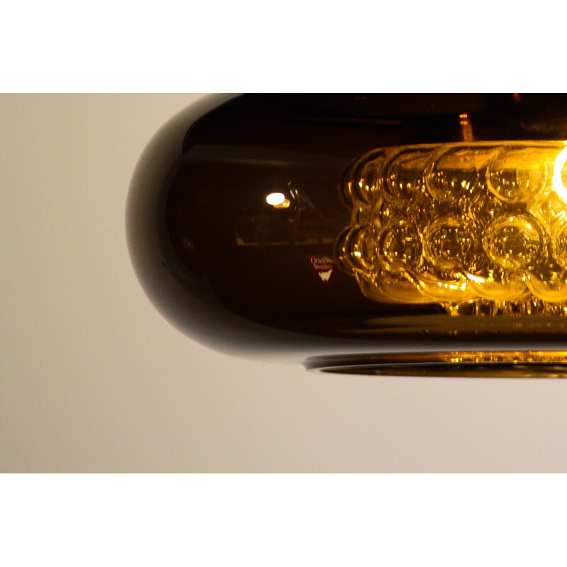 Swedish Orrefors "Bubblan" hanging lamp in brown smoked glass, Carl FAGERLUND - 1970s